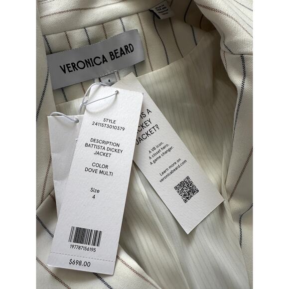 Veronica Beard Battista Dickey Jacket Womens 4 Dove Multi Pinstripe Blazer New - Picture 5 of 13